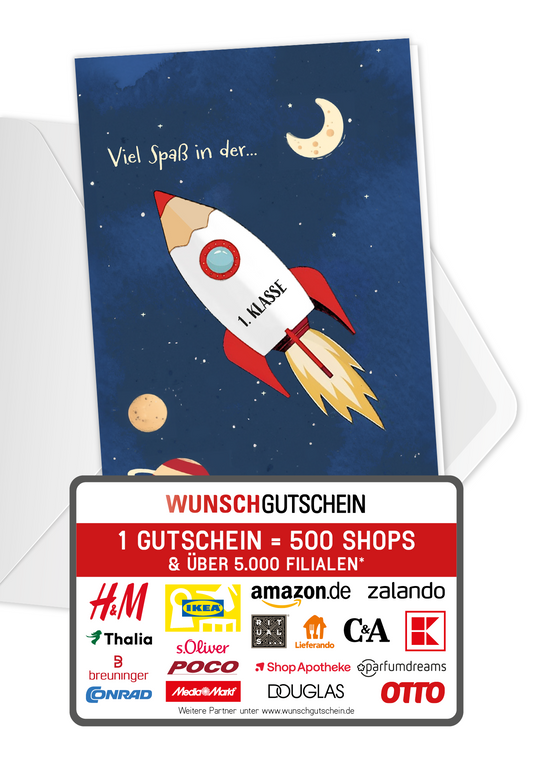Wunschgutschein 1. Klasse - Rakete – Geschenkgutschein Ansicht 1