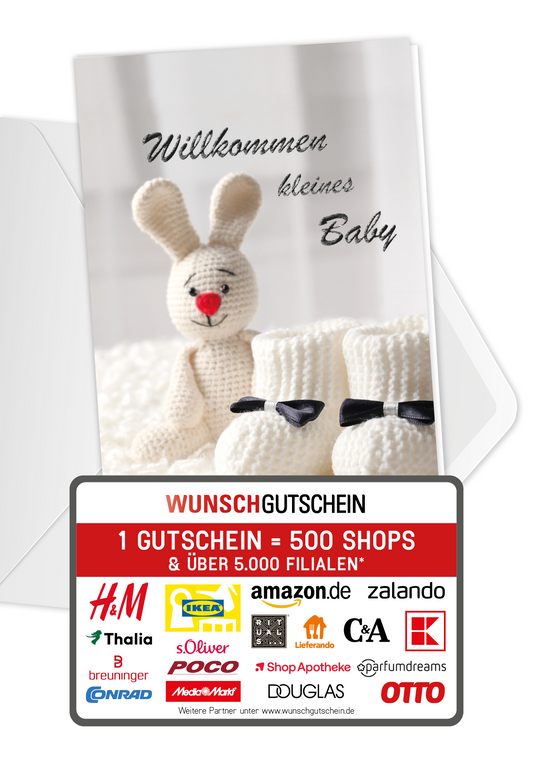 Wunschgutschein Willkommen kleines Baby - Hase – Geschenkgutschein Ansicht 1