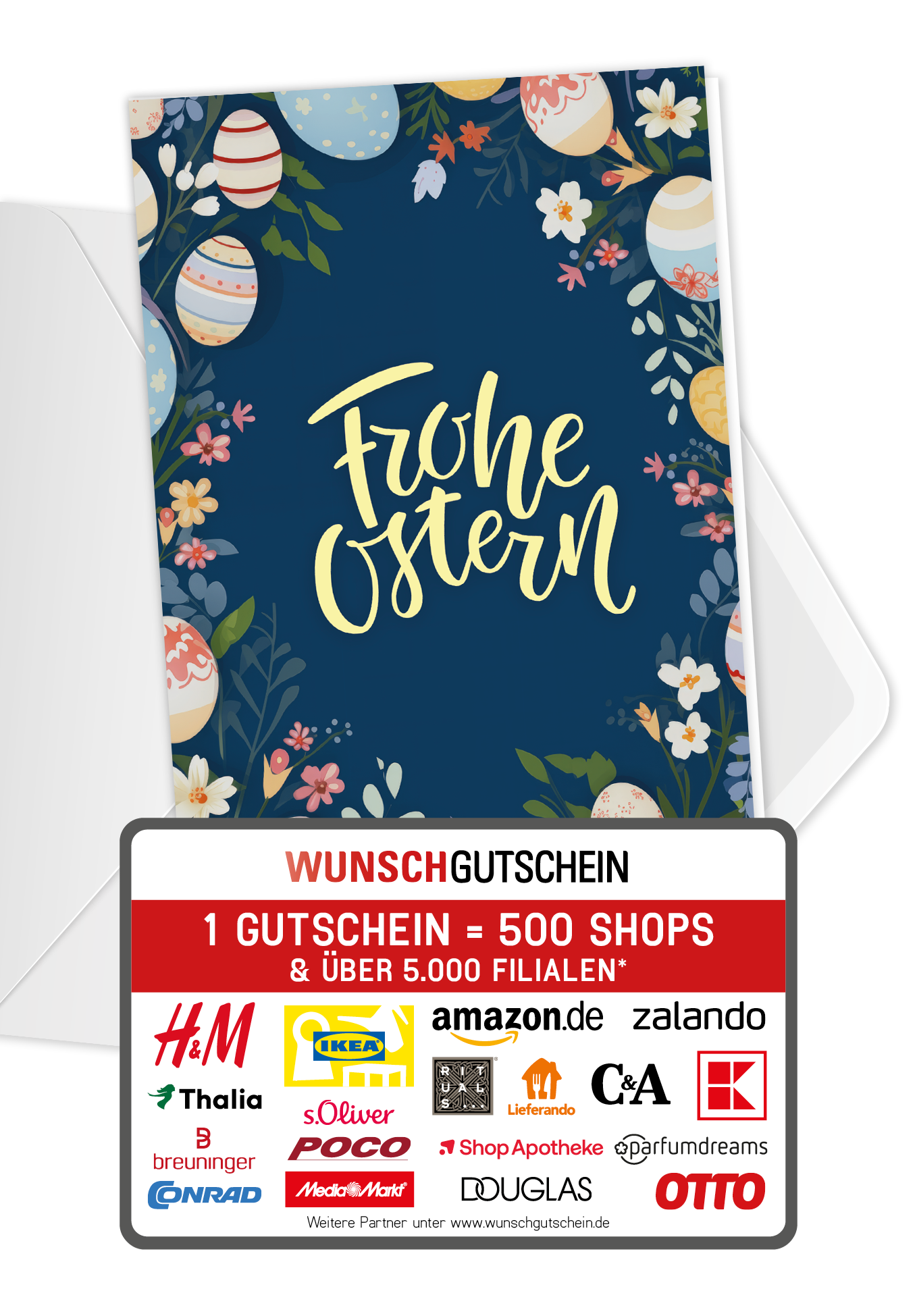 Wunschgutschein Frohe Ostern - Ostereier Blumen – Geschenkgutschein Ansicht 1