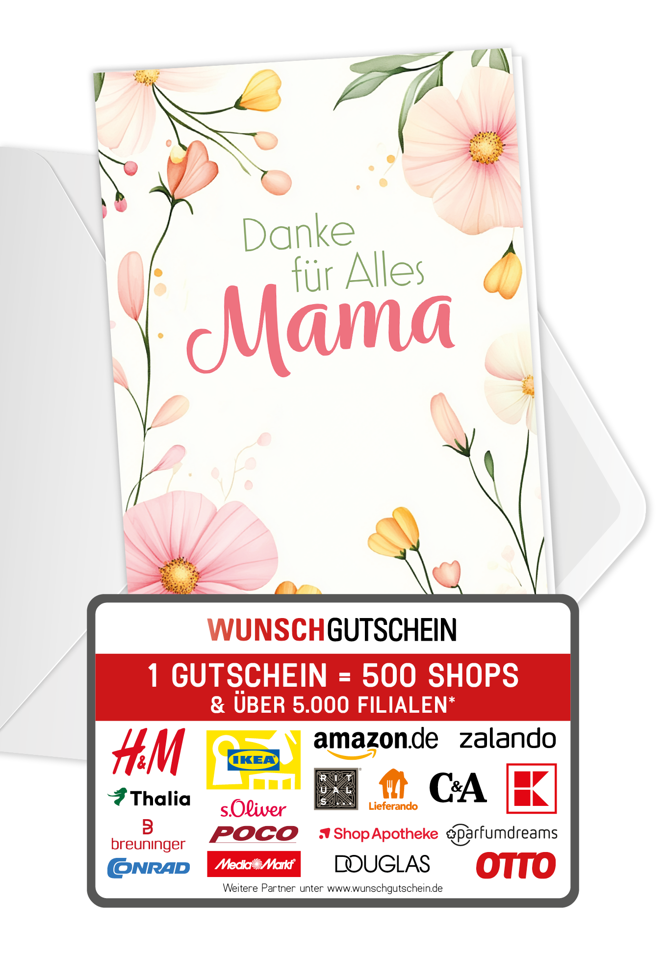 Wunschgutschein Danke für Alles Mama - Blumenrahmen PDF – Geschenkgutschein Ansicht 1