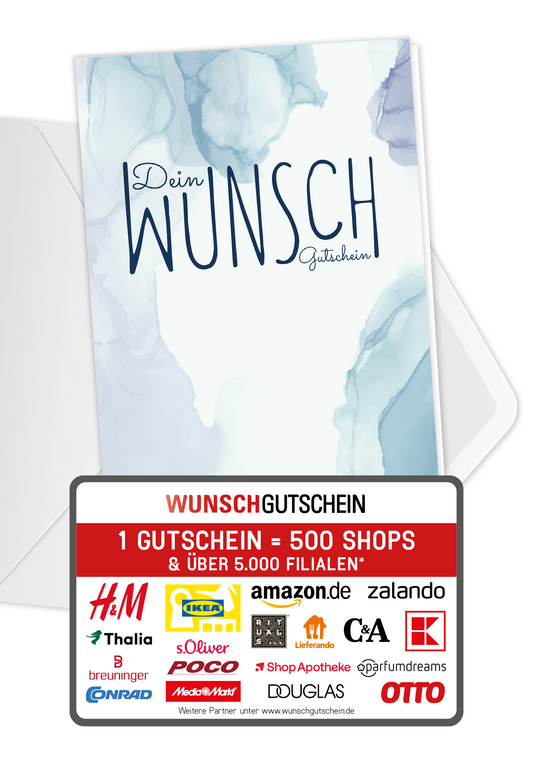 Wunschgutschein Dein Wunschgutschein - Aquarell Blau – Geschenkgutschein Ansicht 1