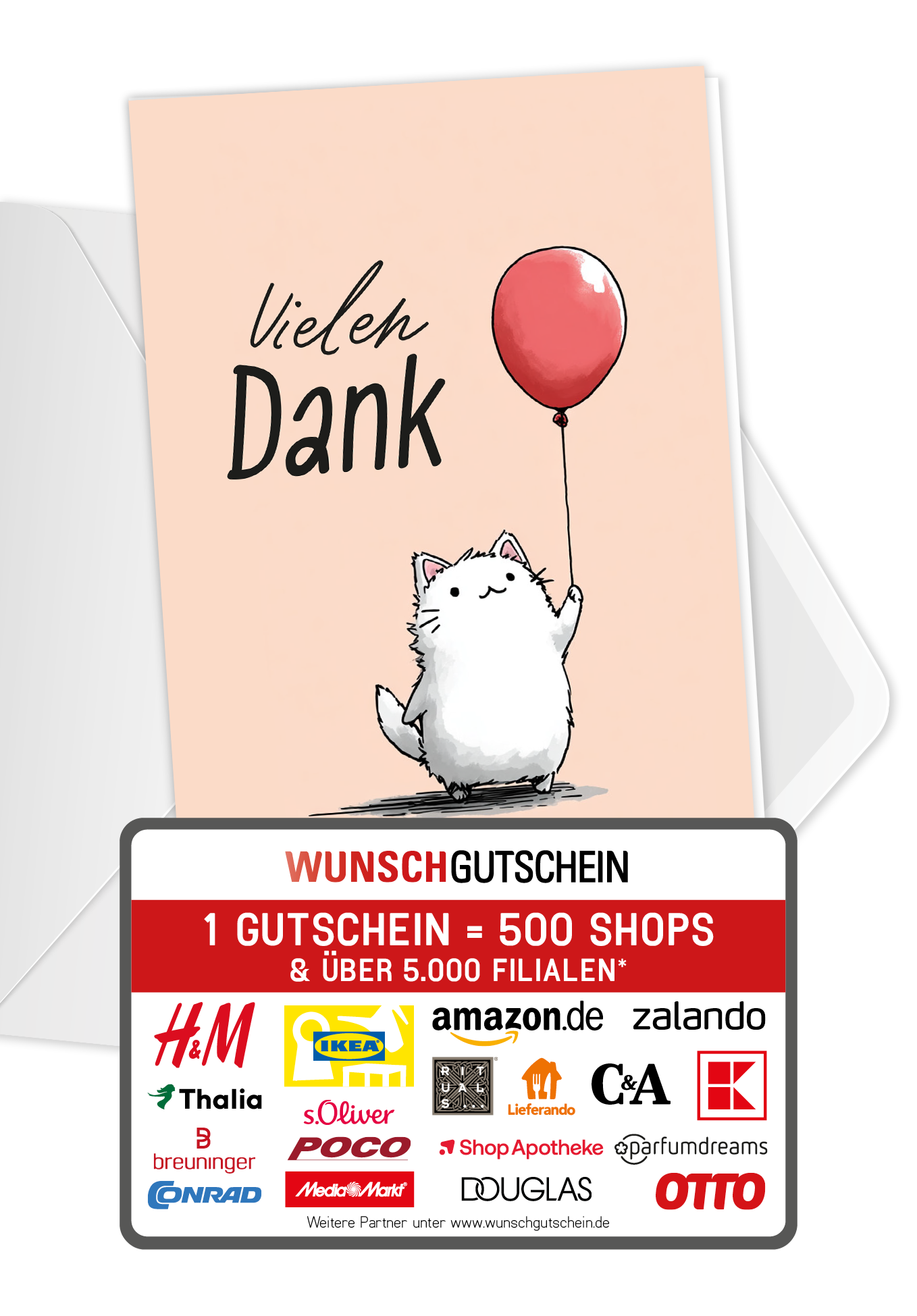 Wunschgutschein Vielen Dank - Katze Luftballon – Geschenkgutschein Ansicht 1