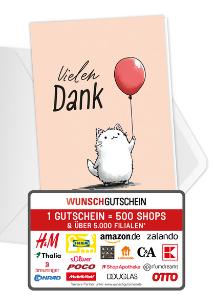 Wunschgutschein Vielen Dank - Katze Luftballon – Geschenkgutschein Ansicht 1