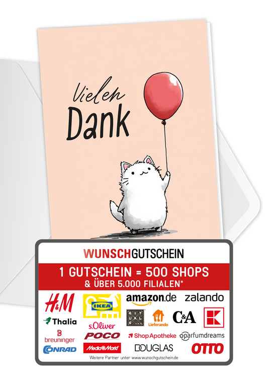 Wunschgutschein Vielen Dank - Katze Luftballon – Geschenkgutschein Ansicht 1