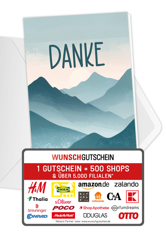 Wunschgutschein Danke - Berge – Geschenkgutschein Ansicht 1