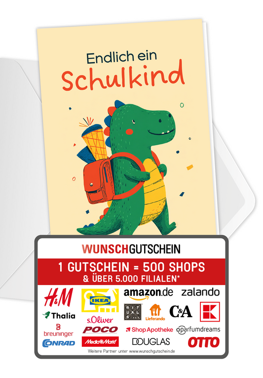 Wunschgutschein Endlich ein Schulkind - Dino – Geschenkgutschein Ansicht 1