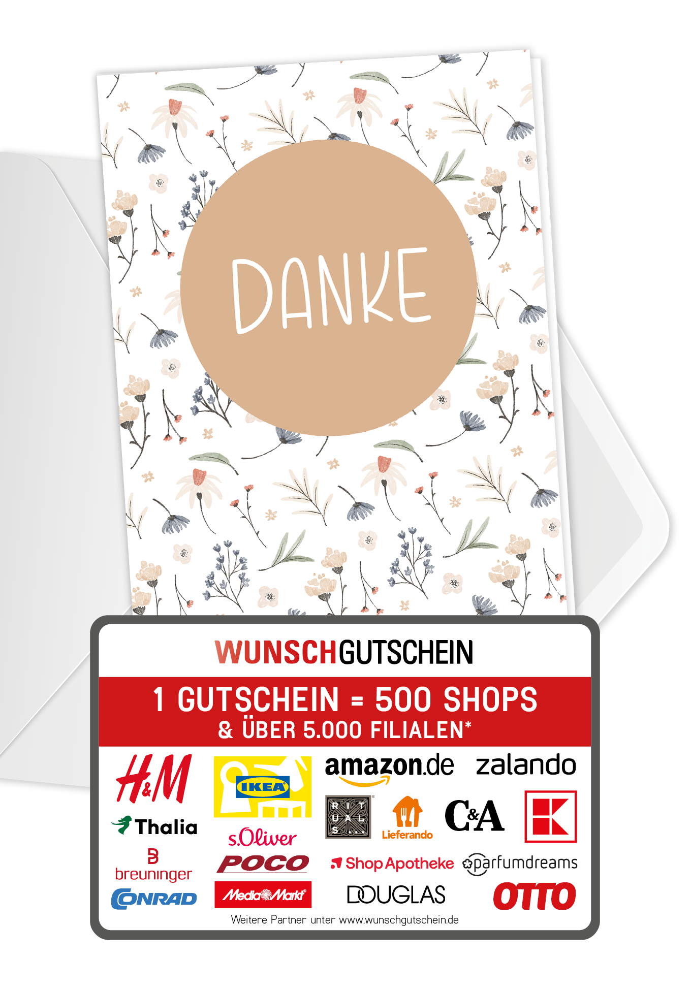 Wunschgutschein Danke - Blumen Weiß – Geschenkgutschein Ansicht 1