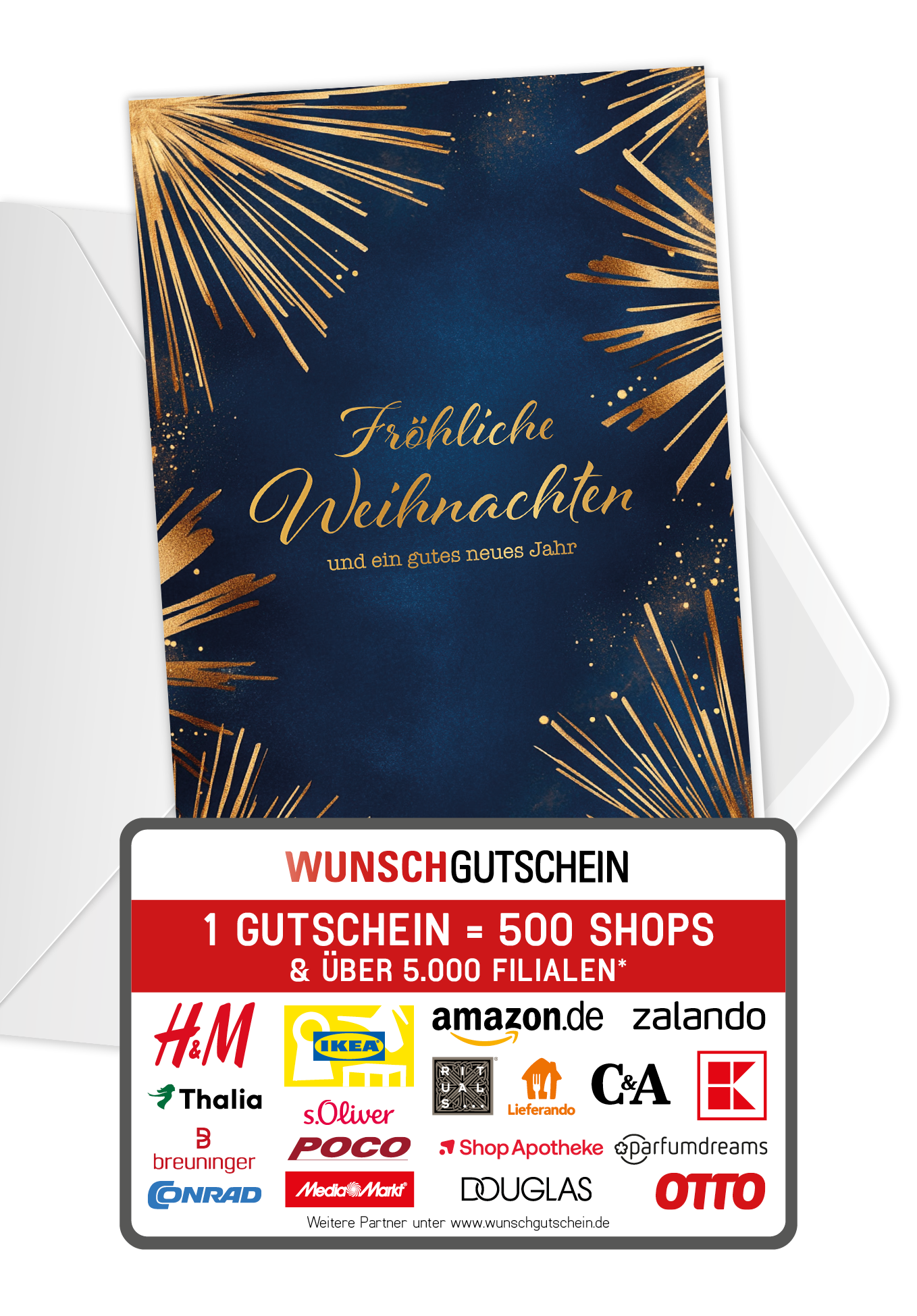Wunschgutschein Fröhliche Weihnachten - Feuerwerk – Geschenkgutschein Ansicht 1