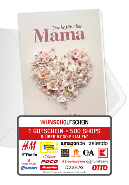 Wunschgutschein Danke für Alles Mama - Blumenherz PDF – Geschenkgutschein Ansicht 1