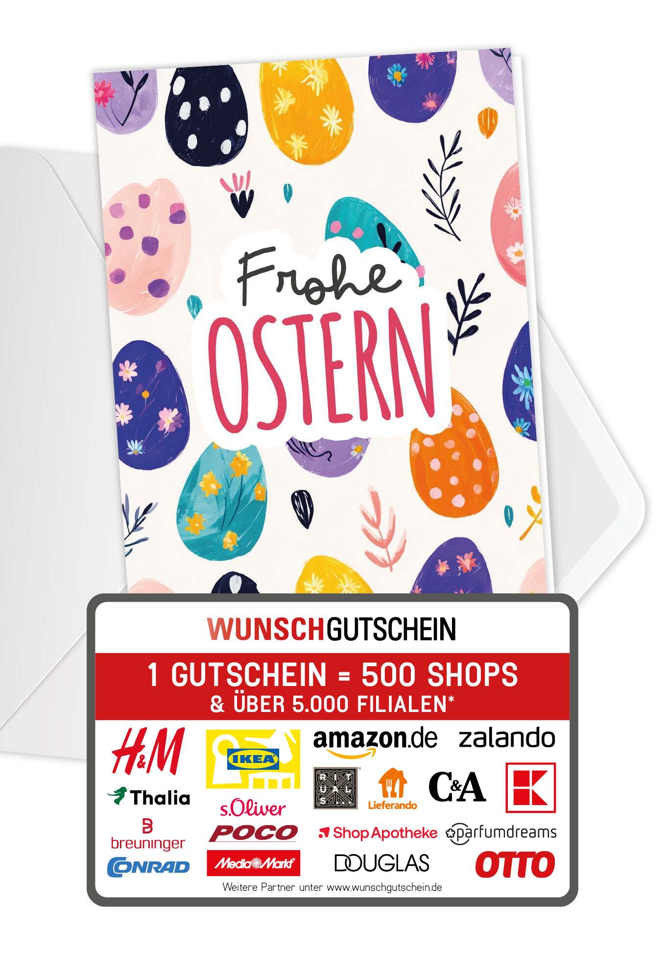 Wunschgutschein Frohe Ostern - Eiermuster Bunt – Geschenkgutschein Ansicht 1