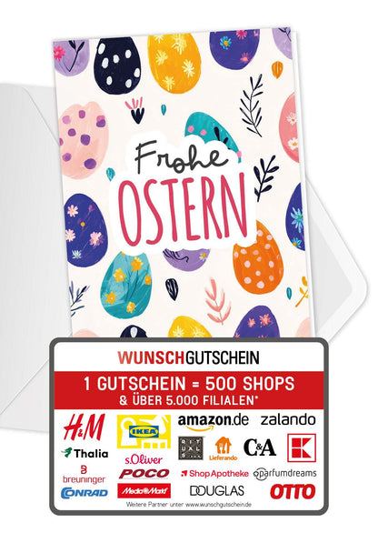 Wunschgutschein Frohe Ostern - Eiermuster Bunt – Geschenkgutschein Ansicht 1
