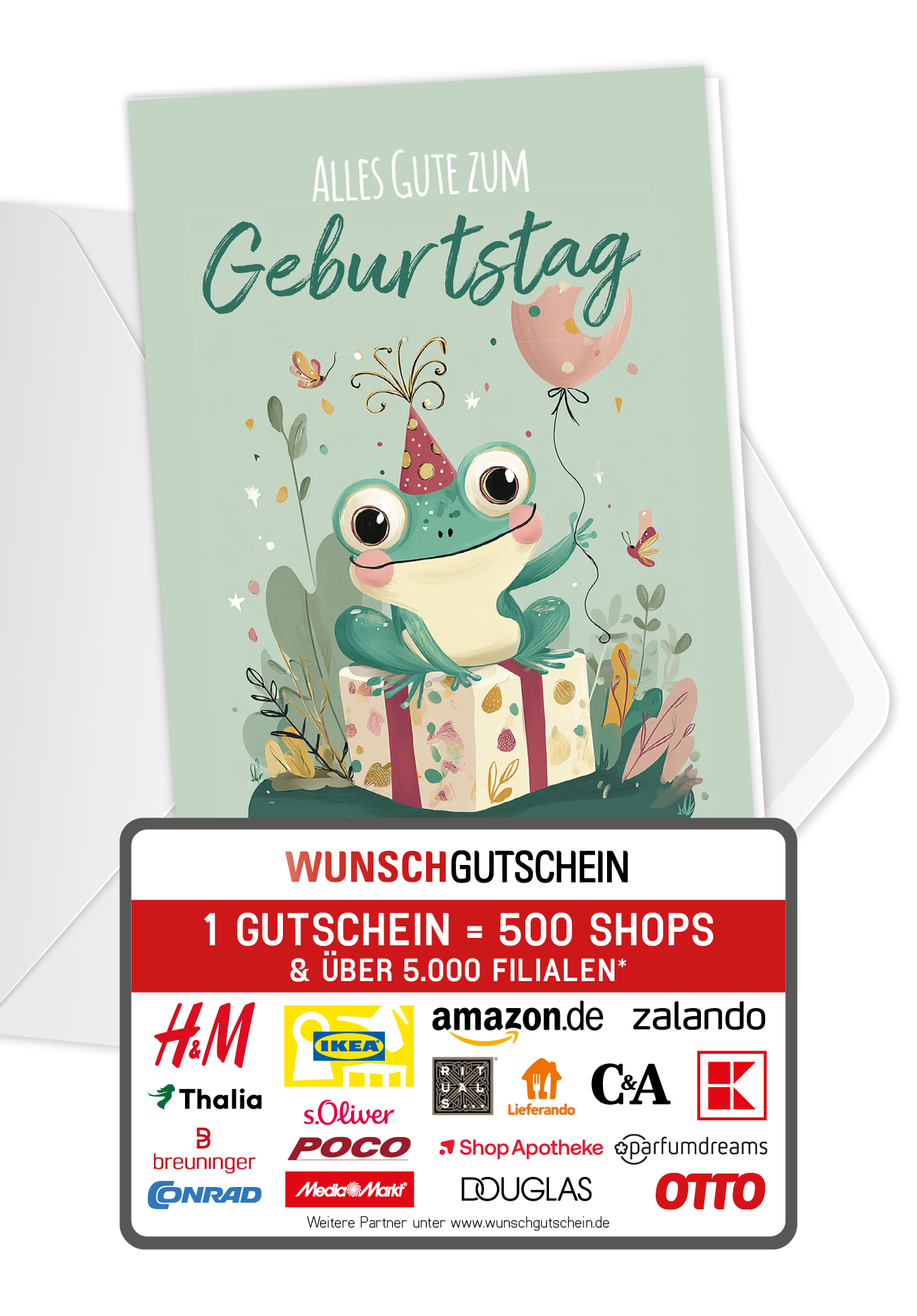 Wunschgutschein Alles Gute zum Geburtstag - Frosch PDF – Geschenkgutschein Ansicht 1