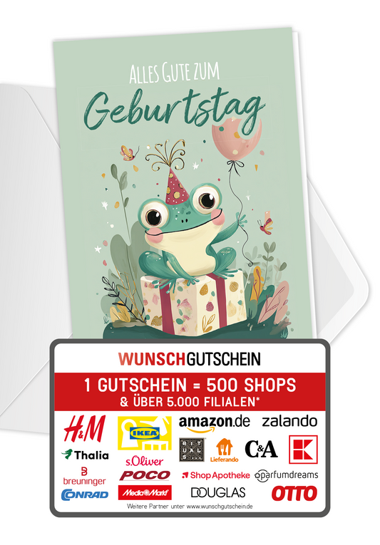 Wunschgutschein Alles Gute zum Geburtstag - Frosch PDF – Geschenkgutschein Ansicht 1