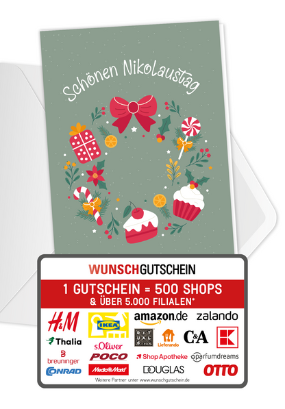Wunschgutschein Schönen Nikolaustag - Kranz Süßigkeiten – Geschenkgutschein Ansicht 1