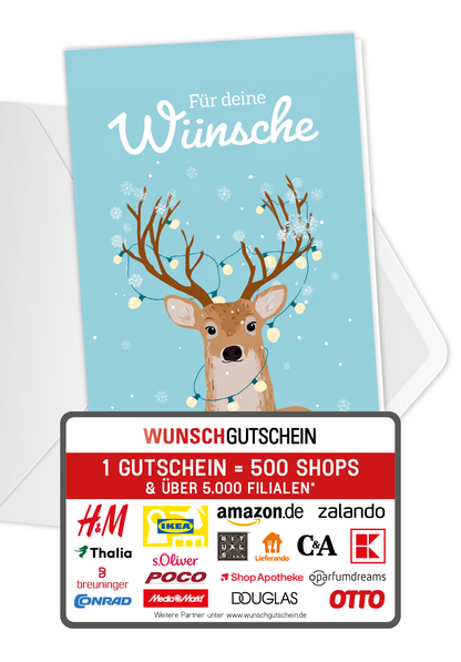 Wunschgutschein Für deine Wünsche - Rentier Lichterkette – Geschenkgutschein Ansicht 1