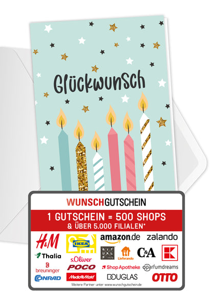 Wunschgutschein Glückwunsch - Kerzen und Sterne PDF – Geschenkgutschein Ansicht 1