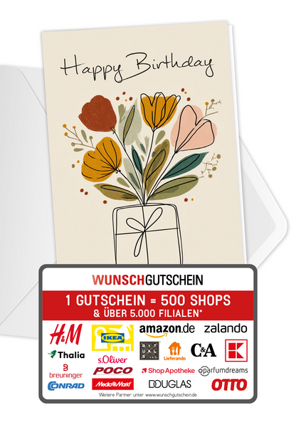 Wunschgutschein Happy Birthday - Geschenk Blumen – Geschenkgutschein Ansicht 1