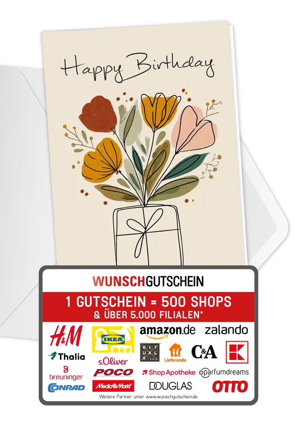 Wunschgutschein Happy Birthday - Geschenk Blumen – Geschenkgutschein Ansicht 1
