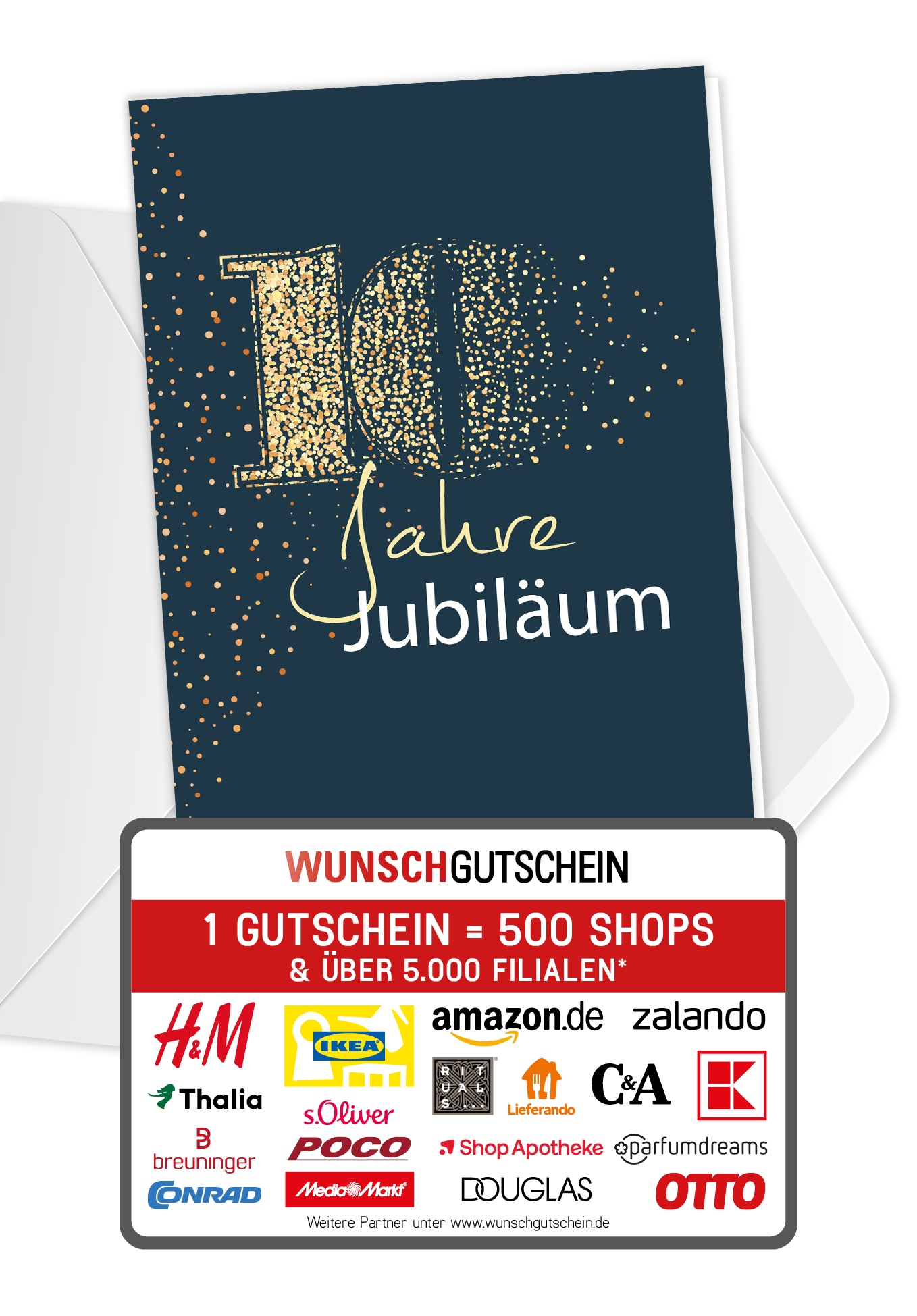 Wunschgutschein 10 Jahre Jubiläum - Blau Gold – Geschenkgutschein Ansicht 1