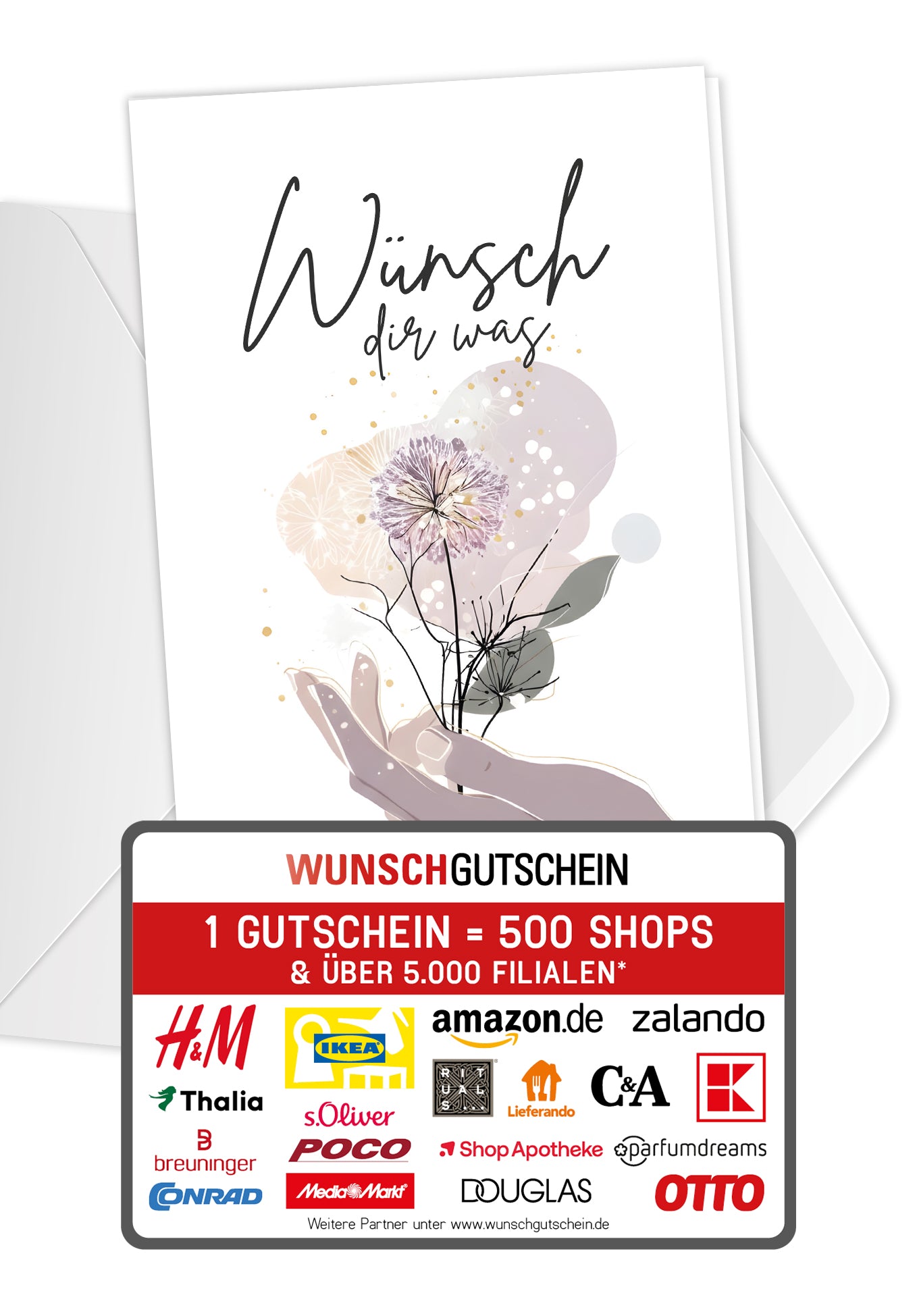 Wunschgutschein Wünsch dir was - Blume und Hand – Geschenkgutschein Ansicht 1