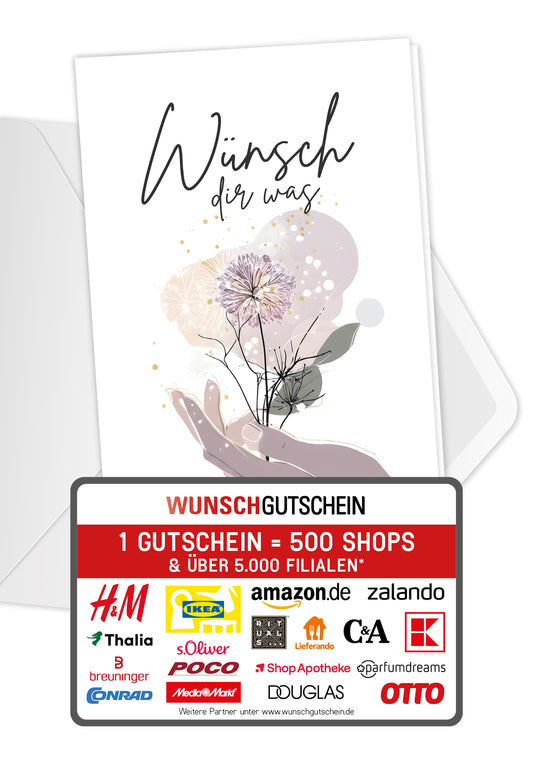 Wunschgutschein Wünsch dir was - Blume und Hand – Geschenkgutschein Ansicht 1