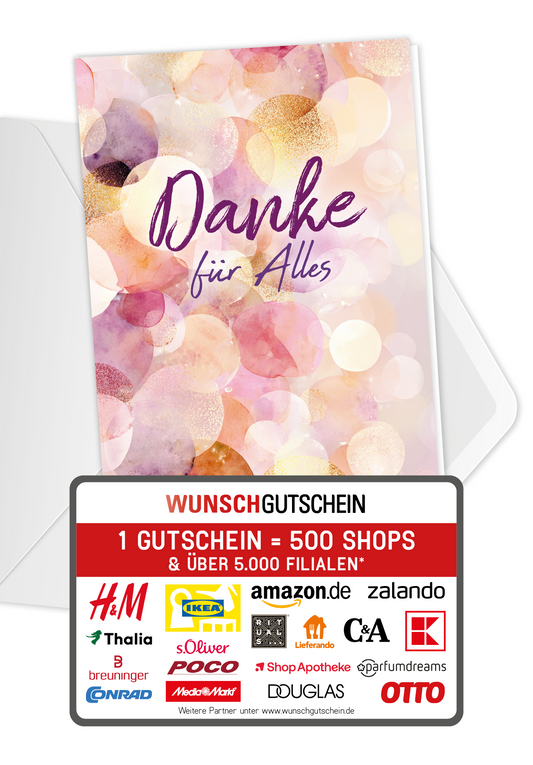 Wunschgutschein Danke für Alles - Lila Gold PDF – Geschenkgutschein Ansicht 1
