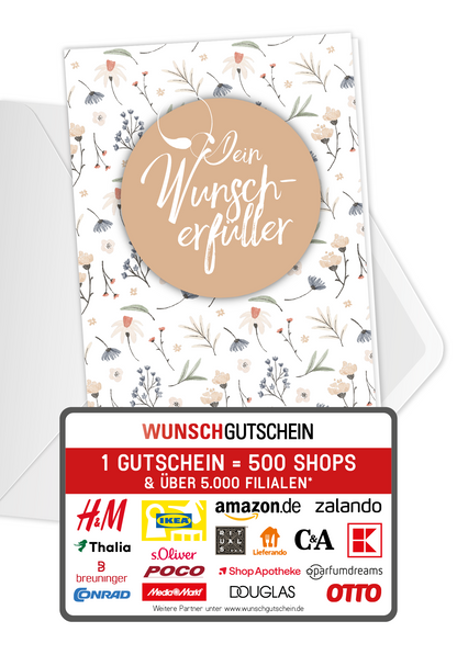 Wunschgutschein Dein Wunscherfüller - Blumen weiß PDF – Geschenkgutschein Ansicht 1
