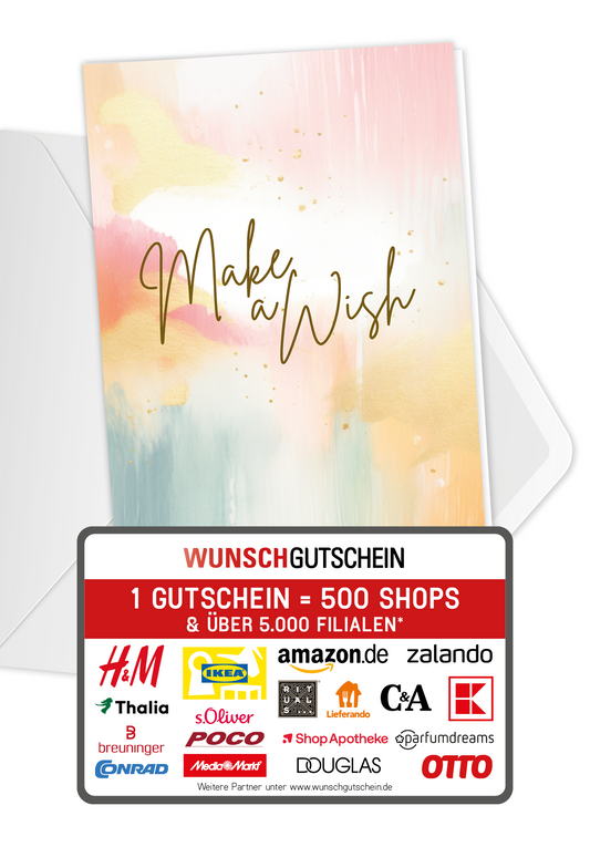 Wunschgutschein Make a wish - Aquarell Bunt – Geschenkgutschein Ansicht 1