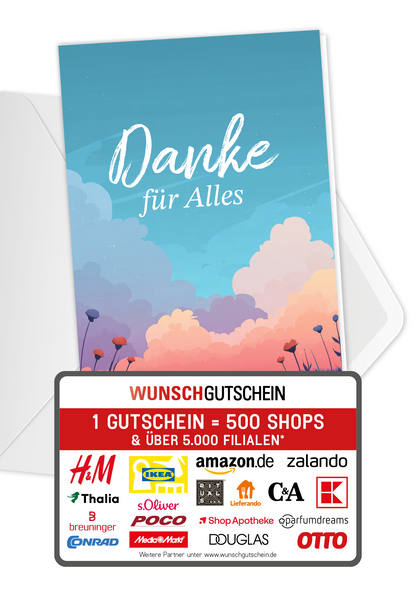 Wunschgutschein Danke für Alles - Bunte Wolken – Geschenkgutschein Ansicht 1