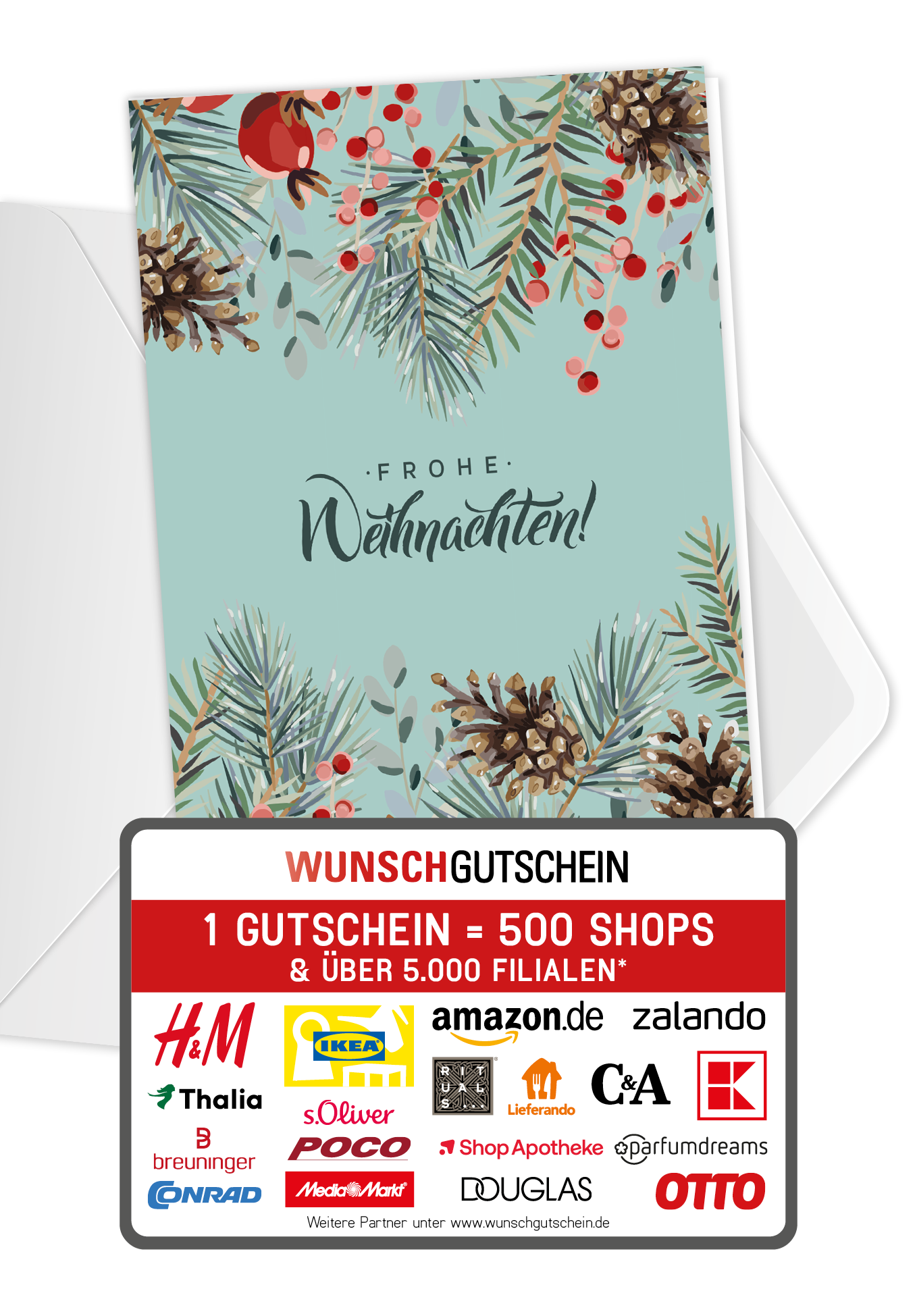 Wunschgutschein Frohe Weihnachten - Tannenzapfen PDF – Geschenkgutschein Ansicht 1