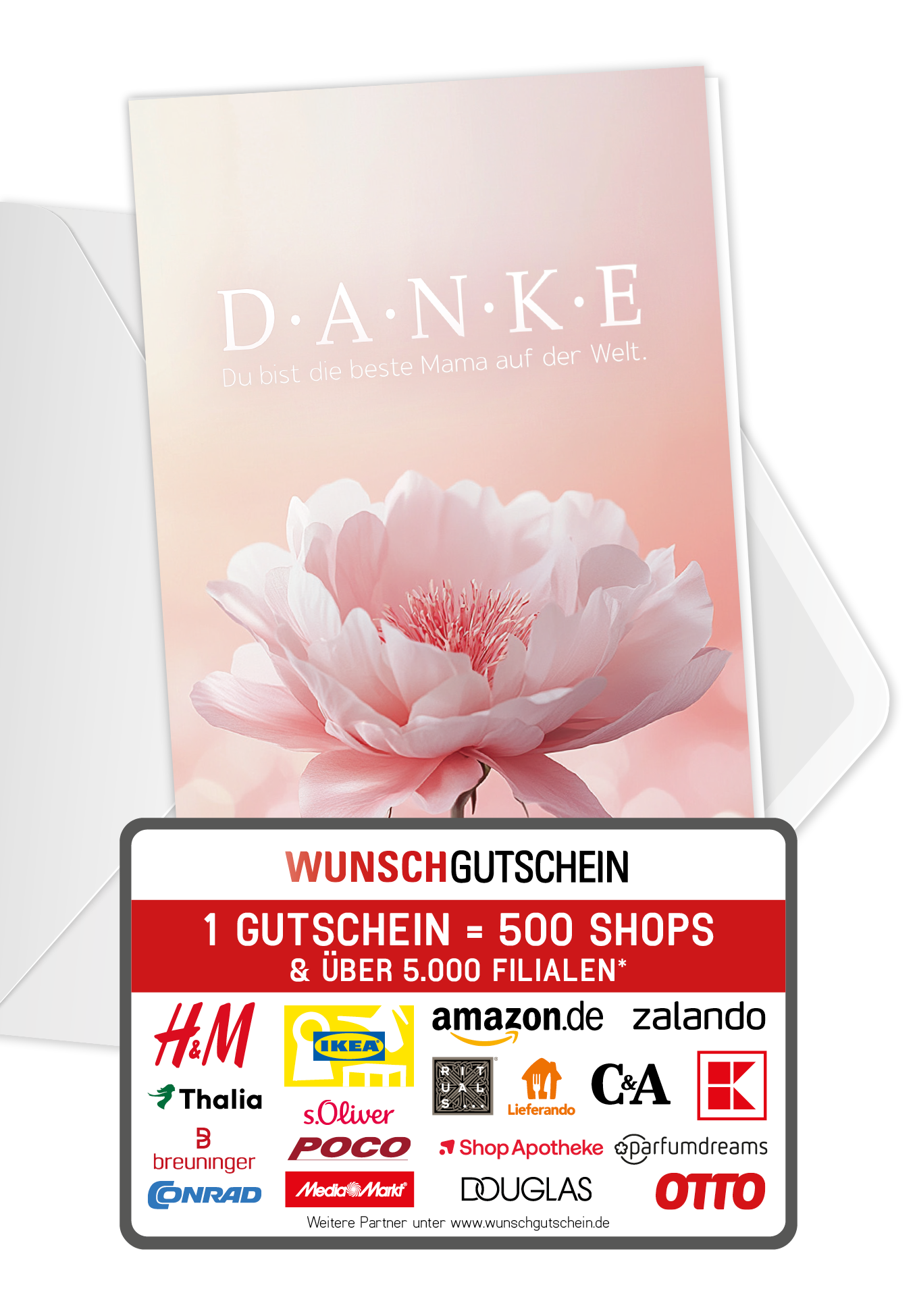 Wunschgutschein Danke Mama - Blume Rosa – Geschenkgutschein Ansicht 1