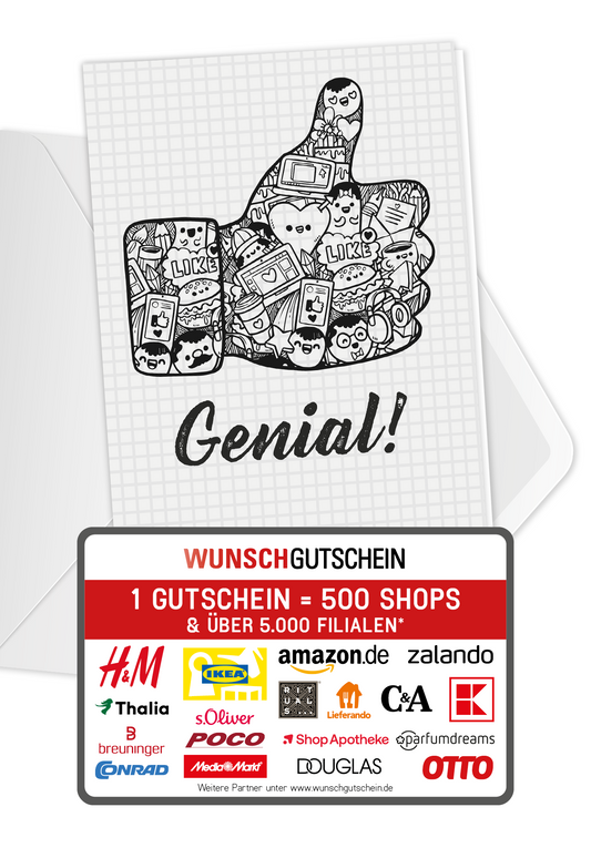 Wunschgutschein Genial - Daumen hoch PDF – Geschenkgutschein Ansicht 1