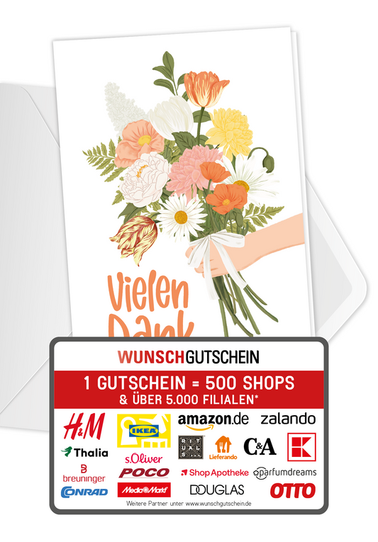 Wunschgutschein Vielen Dank - Blumenstrauss Orange – Geschenkgutschein Ansicht 1
