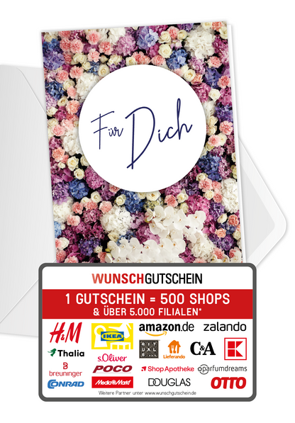 Wunschgutschein Für Dich - Bunte Blumen – Geschenkgutschein Ansicht 1