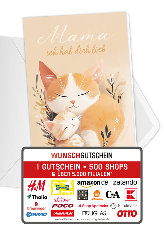 Wunschgutschein Mama hab dich lieb - Katzen Orange PDF – Geschenkgutschein Ansicht 1