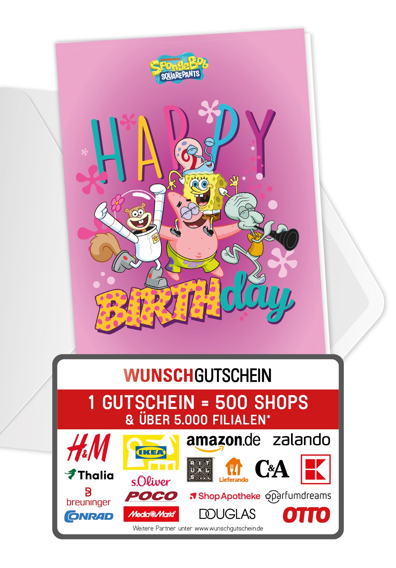 Wunschgutschein Spongebob - Happy Birthday - Pink – Geschenkgutschein Ansicht 1