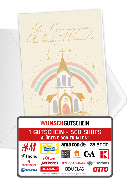 Wunschgutschein Zur Kommunion - Kirche Regenbogen – Geschenkgutschein Ansicht 1