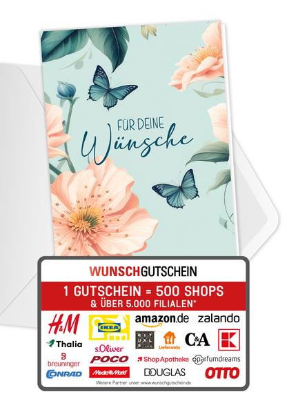 Wunschgutschein Für deine Wünsche - Blume Schmetterling – Geschenkgutschein Ansicht 1