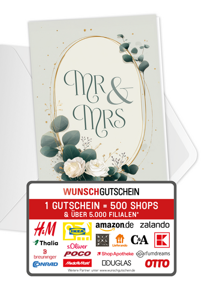 Wunschgutschein Mr & Mrs - Rosen Eukalyptus – Geschenkgutschein Ansicht 1