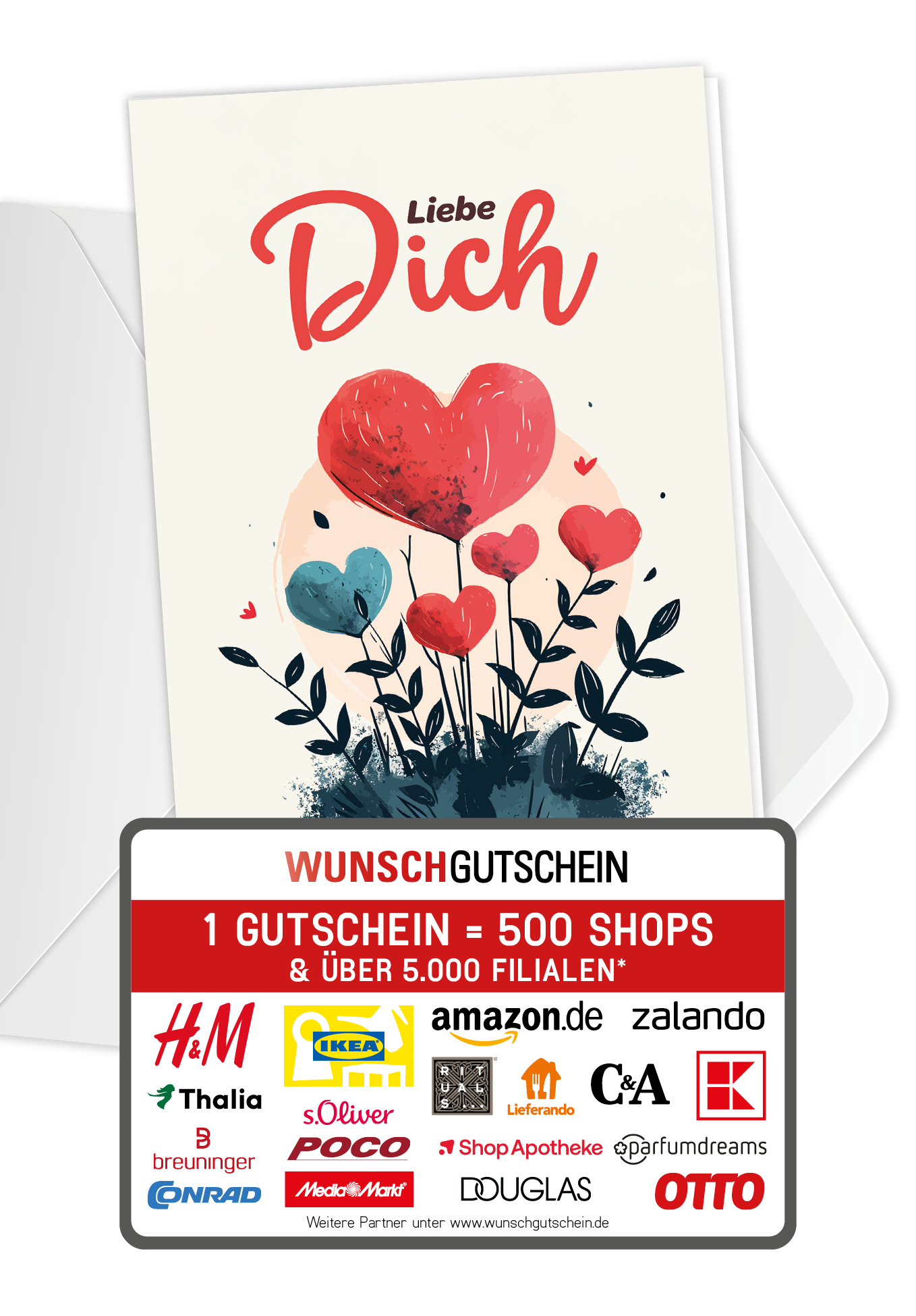 Wunschgutschein Liebe Dich - Herzblumen PDF – Geschenkgutschein Ansicht 1