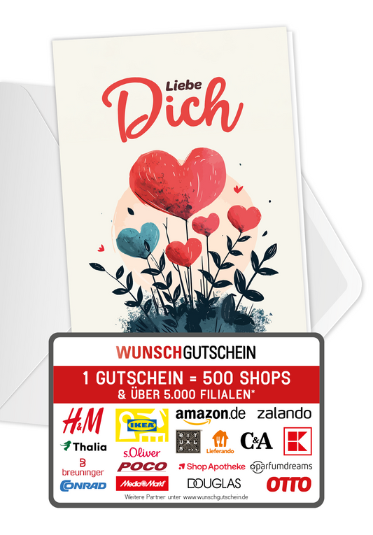 Wunschgutschein Liebe Dich - Herzblumen PDF – Geschenkgutschein Ansicht 1