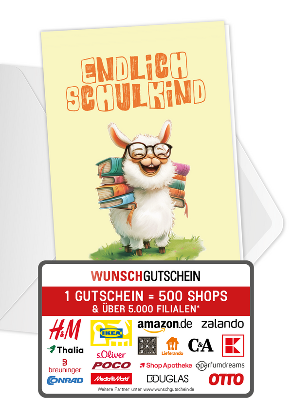 Wunschgutschein Endlich Schulkind - Lama – Geschenkgutschein Ansicht 1