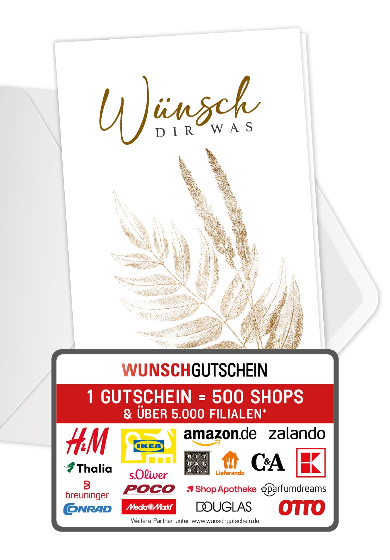 Wunschgutschein Wünsch dir was - Blätter Gold – Geschenkgutschein Ansicht 1