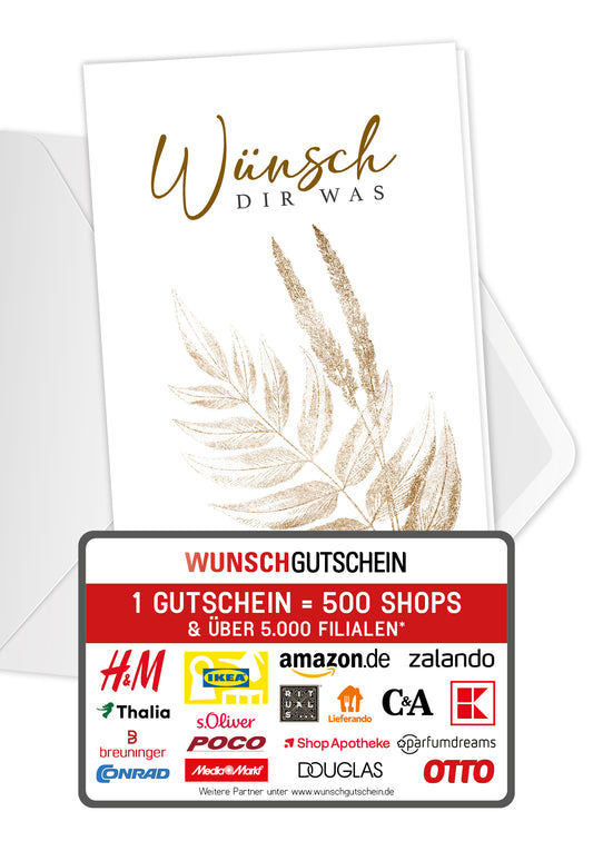 Wunschgutschein Wünsch dir was - Blätter Gold – Geschenkgutschein Ansicht 1