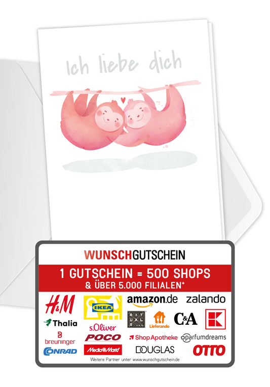 Wunschgutschein Ich liebe dich - Faultiere – Geschenkgutschein Ansicht 1