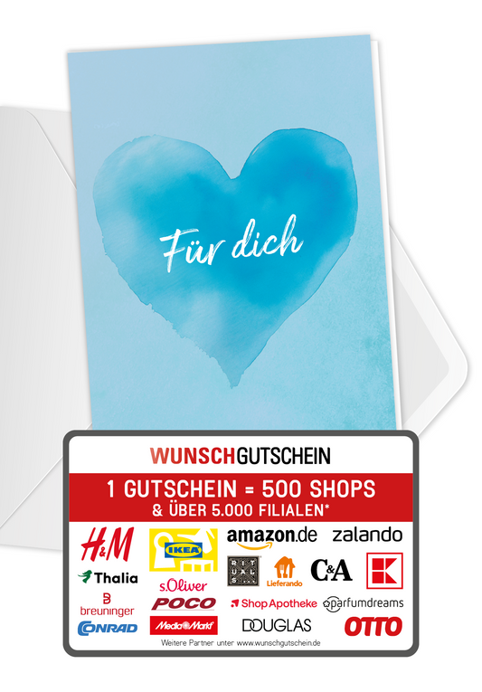 Wunschgutschein Für dich - Herz Blau – Geschenkgutschein Ansicht 1