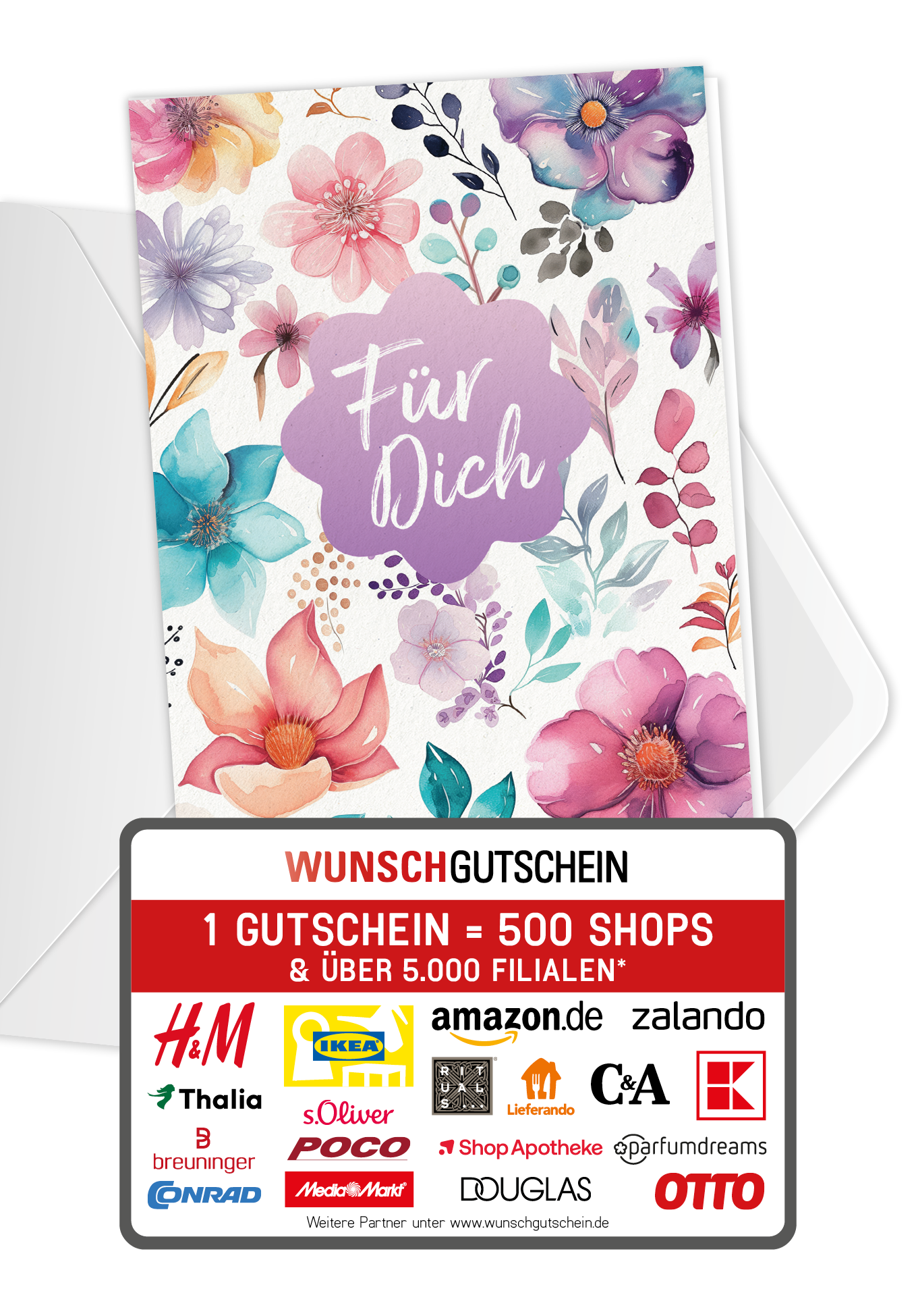 Wunschgutschein Für Dich - Blumen Aquarell – Geschenkgutschein Ansicht 1