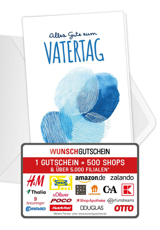 Wunschgutschein Alles Gute zum Vatertag - Blaue Formen PDF – Geschenkgutschein Ansicht 1