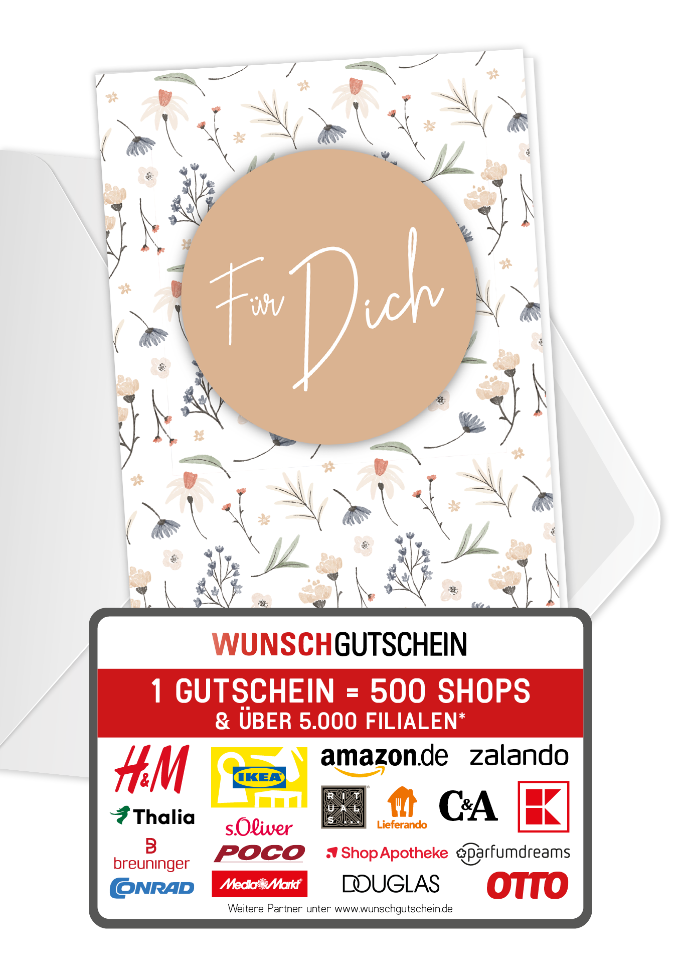 Wunschgutschein Für Dich - Blumen weiß – Geschenkgutschein Ansicht 1