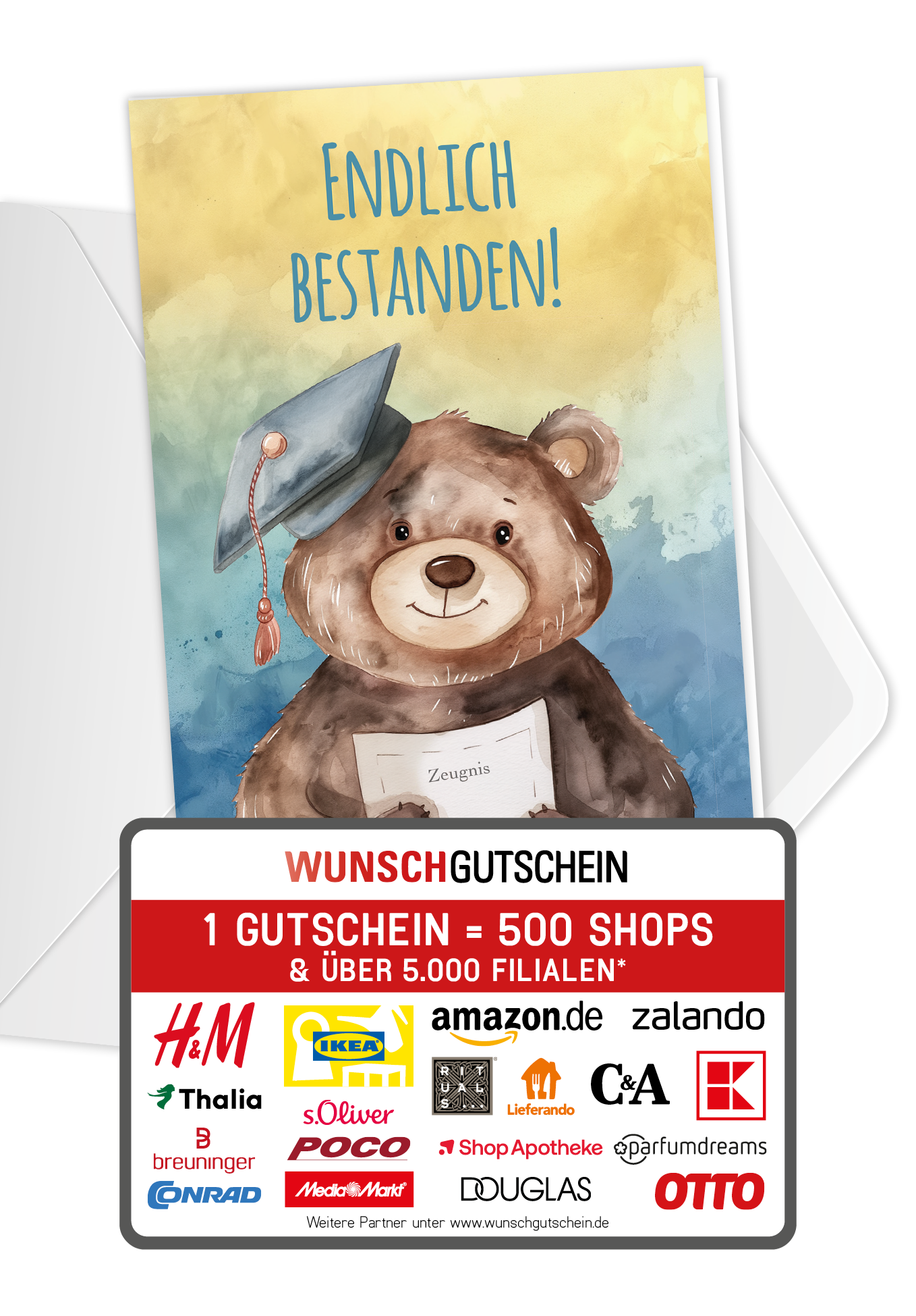 Wunschgutschein Endlich bestanden - Bär – Geschenkgutschein Ansicht 1
